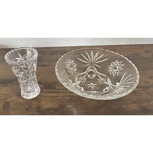 2-PC Vintage Anchor Hocking Star Of David Trinket Footed Dish & Lenox Star Vase